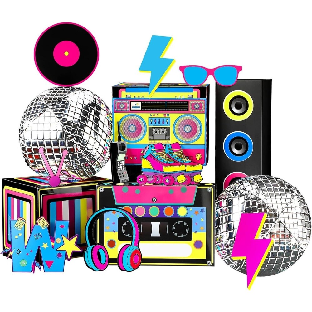 Retro 80s 90s Party Decorations Kit - 14PCS BoomBox, Disco Balls, Musical NEW